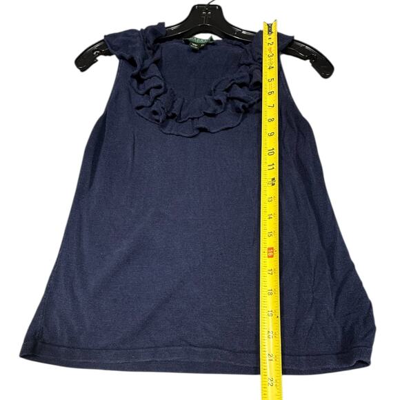 Lauren Ralph Lauren Petite Ruffle Silk Tank Top Navy P/L - Picture 4 of 6